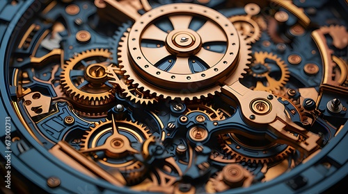 AI generated illustration of a detailed macro view of an intricate watch mechanism with gears