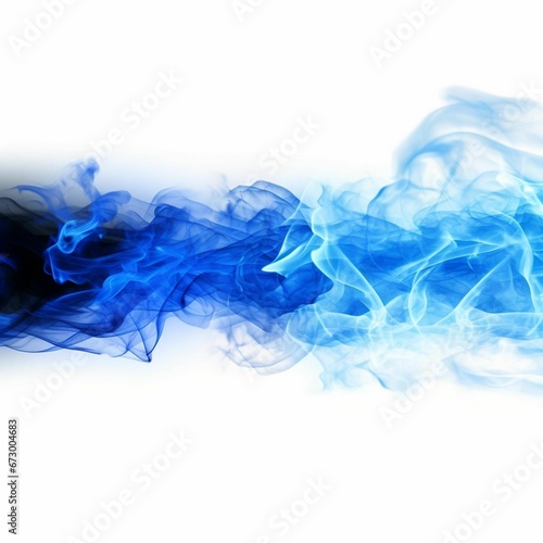 AI generated illustration of a vibrant abstract blue smoke swirling around a white background