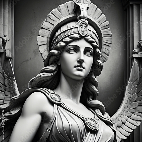 Illustration of a Renaissance marble statue of Athena. She is the Goddess of wisdom, warfare, and handicraft. Athena in Greek mythology, known as Minerva in Roman mythology.