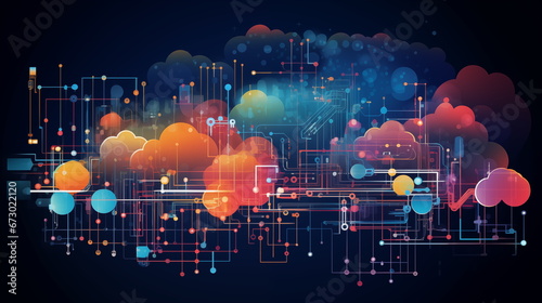 Cloud computing connections telecommunications illustration on dark background