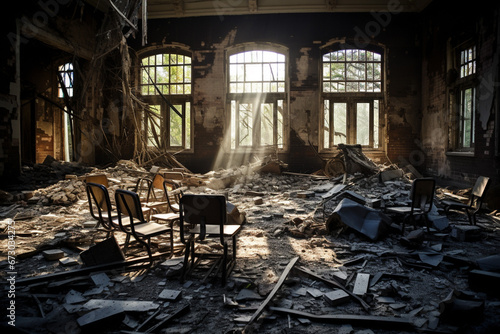 小学校の廃墟に残る教室跡