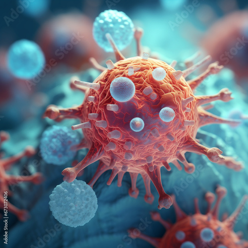 Wirus atakujący komórki. Mikroskop. Ai generative
