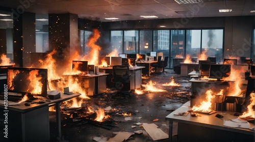 ビジネスオフィスで火災が発生、ビル火災｜A fire breaks out in a business office. building fire. Generative AI