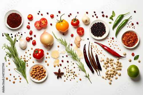 vegetables and spices herb on white background, ingredient
