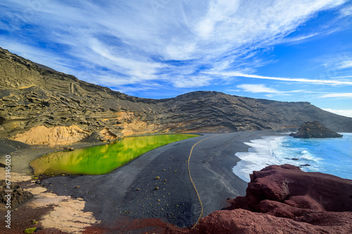Lanzarote island famous attraction - El Golfo green lake - Canaries - Spain