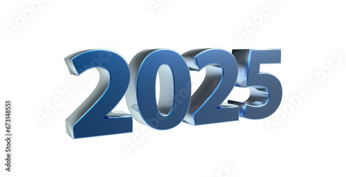 2025 plakative metallische blaue 3D-Schrift, Jahreszahl, Kalender, Perspektive, Nummer, Jubiläum, Neujahr, Jahreswechsel, Freisteller, Alphakanal