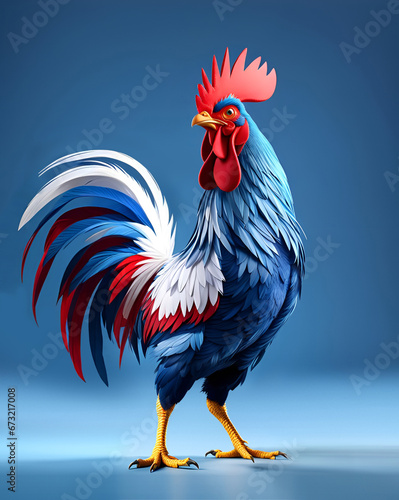 Coq tricolore bleu blanc rouge, mascotte sportive de l'équipe de France - IA générative