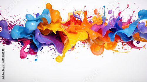 Liquid fluently colorful, color splash in rainbow colors, acrylic paint isolated on white background