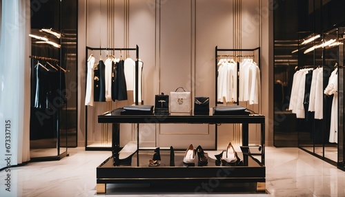 Luxury fashion store interior featuring women’s clothing and accessories