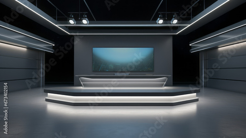 TV Talk Show Studio Concept Minimalist Design in Shades of Gray