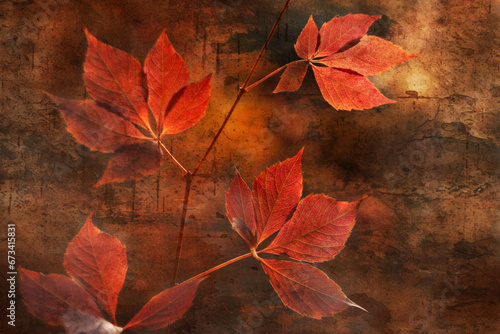 Jesienny pejzaż. Czerwone jesienne liście na drzewach