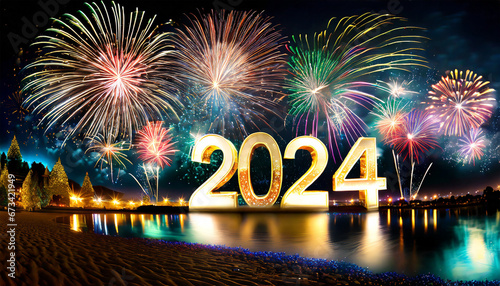 fuegos artificiales que marcan el inicio al nuevo año 2024