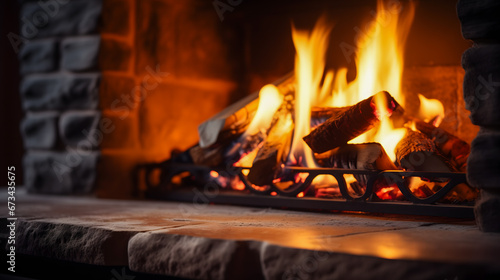 La lueur vive d'un feu de bois dans une cheminée apportant chaleur et confort.