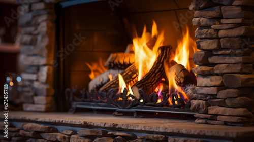 Un feu de cheminée créant une ambiance chaleureuse.