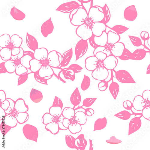 sakura pink seamless pattern. Red Pink White Sakura Japanese Cherry Blossoms. hand drawing. Not AI, Illustrat3. Vector illustration