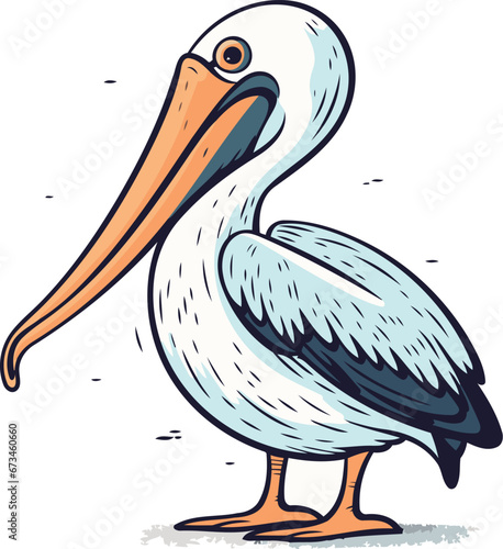 Pelican cartoon vector illustration. Hand drawn pelican icon.