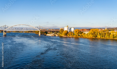 Panorama of the Mississippi River and Purple Heart Memorial Highway in La Crosse, Wisconsin