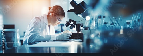 Scientist researcher using microscope