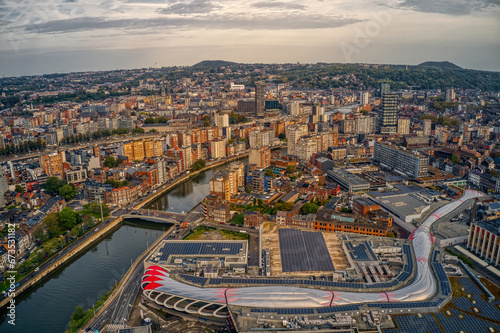 Aerial View of Liège, Belgium Skyline in early Autumn