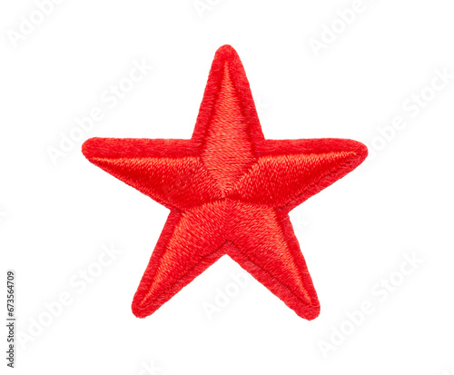 embroidered red star isolated on white background