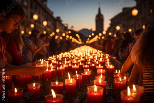 Famous Pobre de Mí ceremony, marking the end of San Fermín with candles and songs, Generative AI