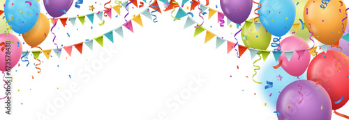 Happy celebration party with balloons and confetti
