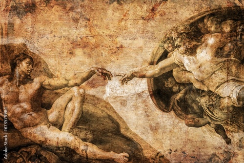 Famous painting depicting the Creation of Adam by Michelangelo