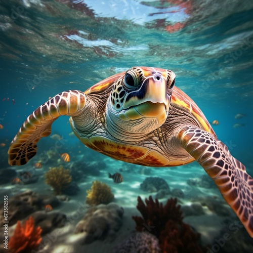 AI generated illustration of A majestic sea turtle gliding gracefully through a vibrant coral reef