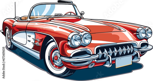 Vintage Corvette Car Illustration ,Old Vintage Car Illustration