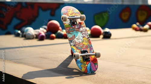 a skateboard with a colorful design