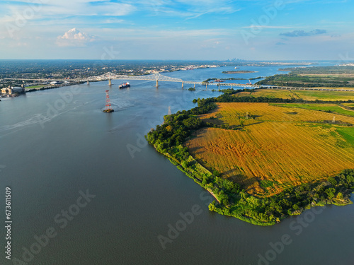 Aerial View of the Delaware River Near the Commodore Barry Bridge