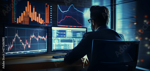 graph of the stock, cryptocurrency, forex, and gold markets on screen, with various technical analysis tools applied, traders and investors analyze price patterns, identify trends