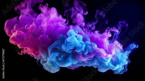 Neon blue and purple multicolored smoke puff cloud d AI generated illustration