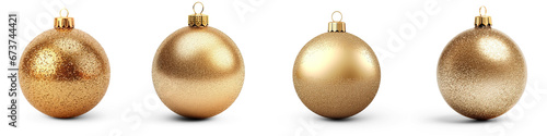 Set of littering Christmas golden Bauble isolated on transparent background