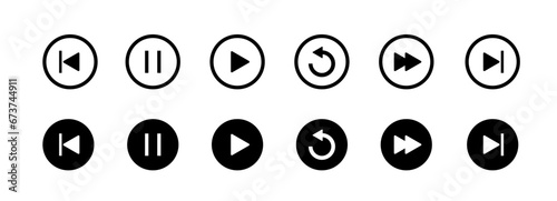 Player button icon. Vector play, rewind, pause, stop buttons.