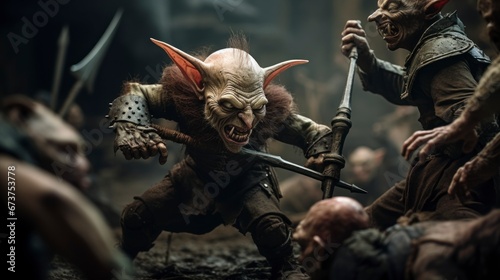 Fantasy illustration of a goblin battling in a mythological war