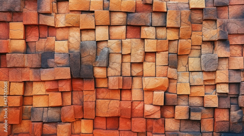 orange stone wall texture, in the style of puzzle-like pieces, red brick wall
