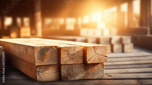 cut wooden planks at lumberyard for construction or carpentry