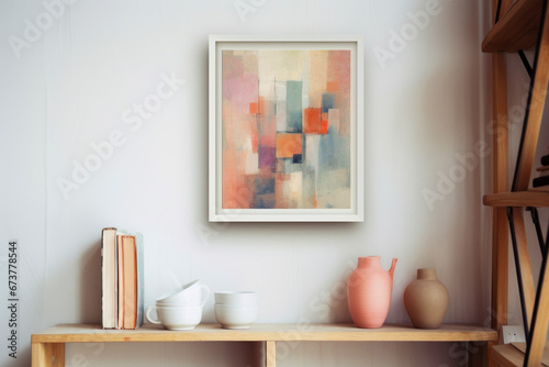 Small abstract art painting in white frame