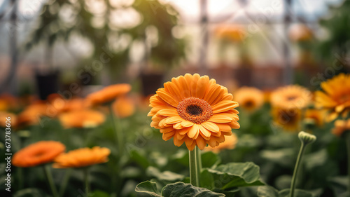 Orange gerbera flower. Production and cultivation of flowers