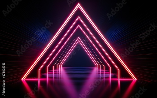 3d render. Geometric figure in neon light against a