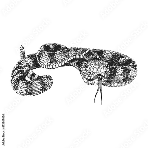 Rattlesnake, vintage drawn illustration in vector