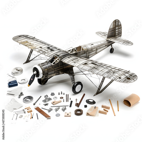 model airplane assembly isolated on transparent or white background, png