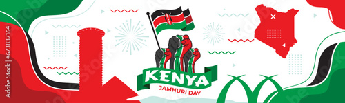 Kenya national day banner with Kenyan flag and map colors theme background 