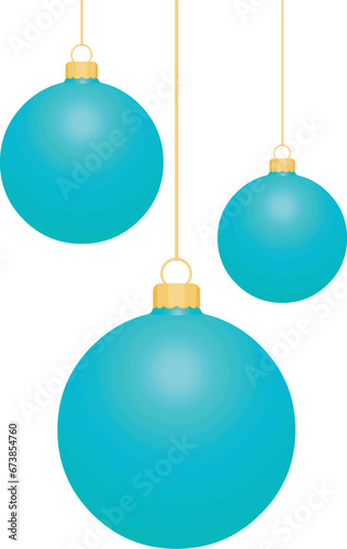3 boules de Noël cyan avec suspensions en or
