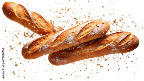 Delicious Baguette Bread with Crumbs Isolated on Transparent Background