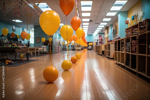 empty school office with balloons