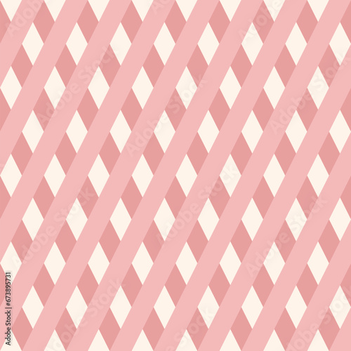 Vector seamless geometric pattern with diagonal stripes, grid, lattice in pink color. Simple elegant cute design. Abstract background texture. Elegant repeat ornament for decor, textile, package