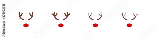 Reindeer antlers and nose vector icon set. Chritmas decoration. Festive simple flat deer mask.