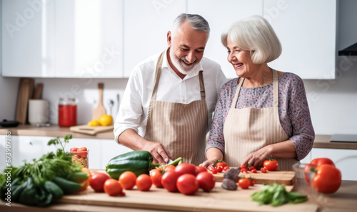 Happiness in the Kitchen, Elderly Couple Cooking Together